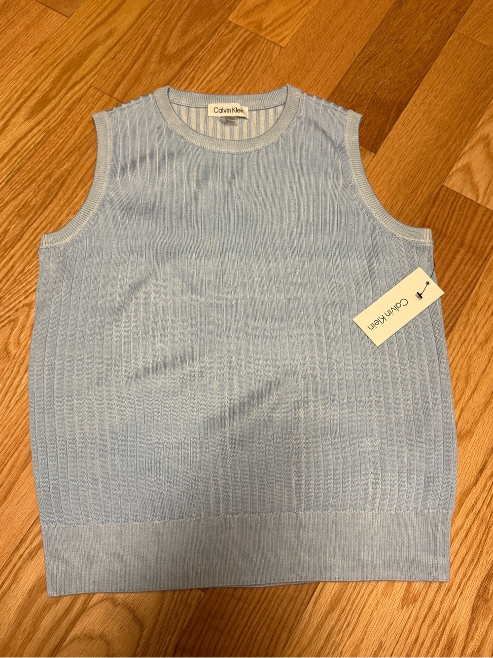 Calvin Klein Women Light Blue Ribbed Sleeveless Knit Tank